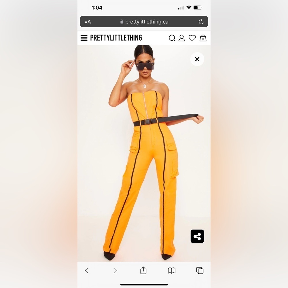 PrettyLittleThing NWT neon orange bandeau jumpsuit women’s US size 12
